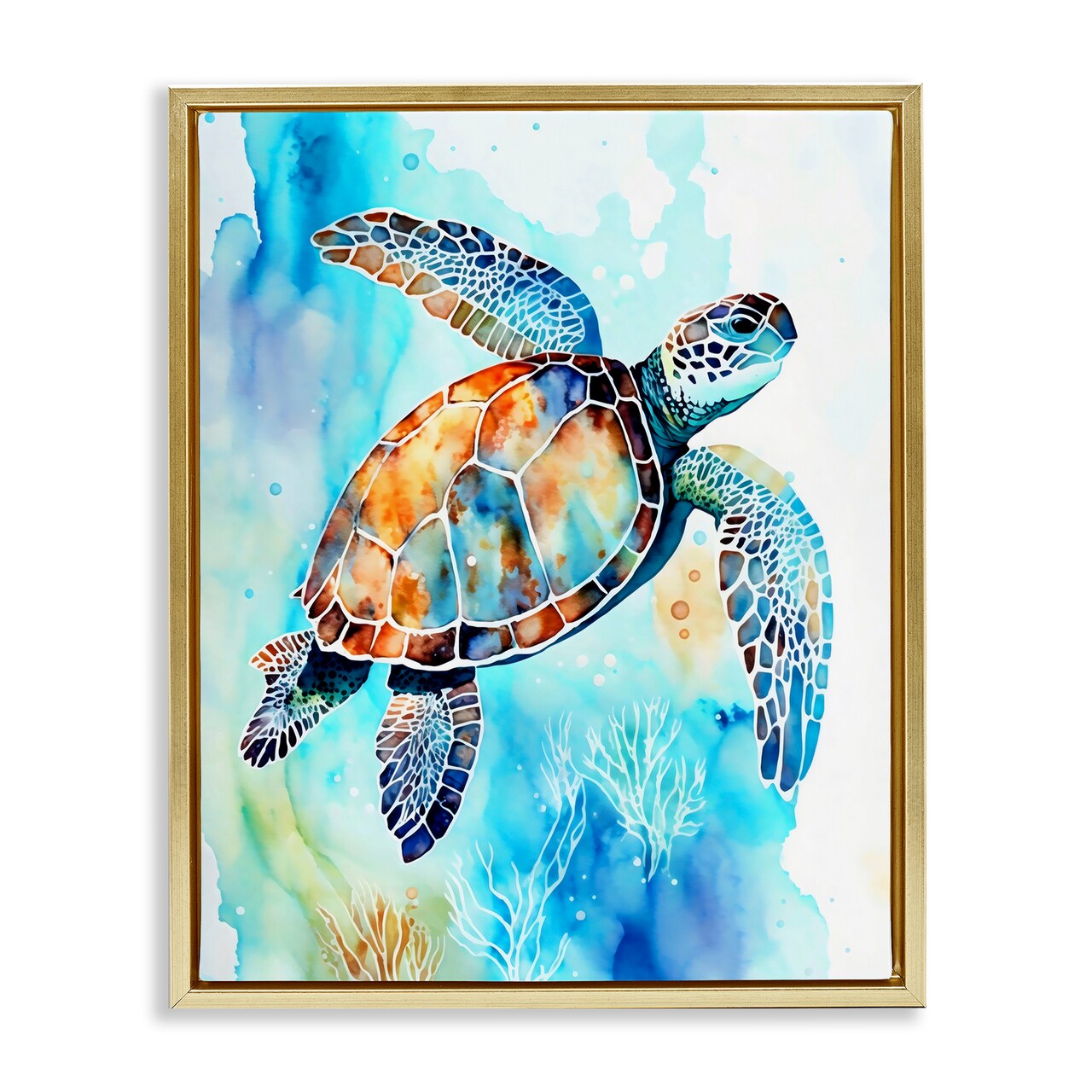 Stupell Industries Watercolor Style Sea Turtle Floating Frame, design by LSR Creative Studio